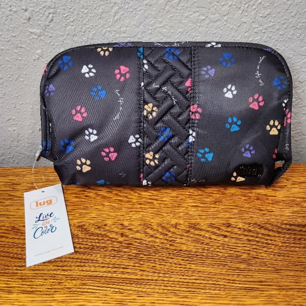 lug Paw Print Cosmetic Case - Black with Multicolor Prints